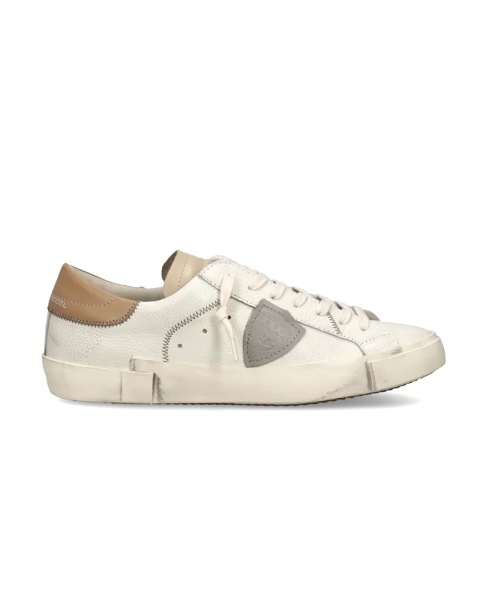 Sneakers Uomo Philippe Model Paris Prsx in Pelle Avorio con Spoiler Tortora art. PRLU VZ01, foto 1 di 6