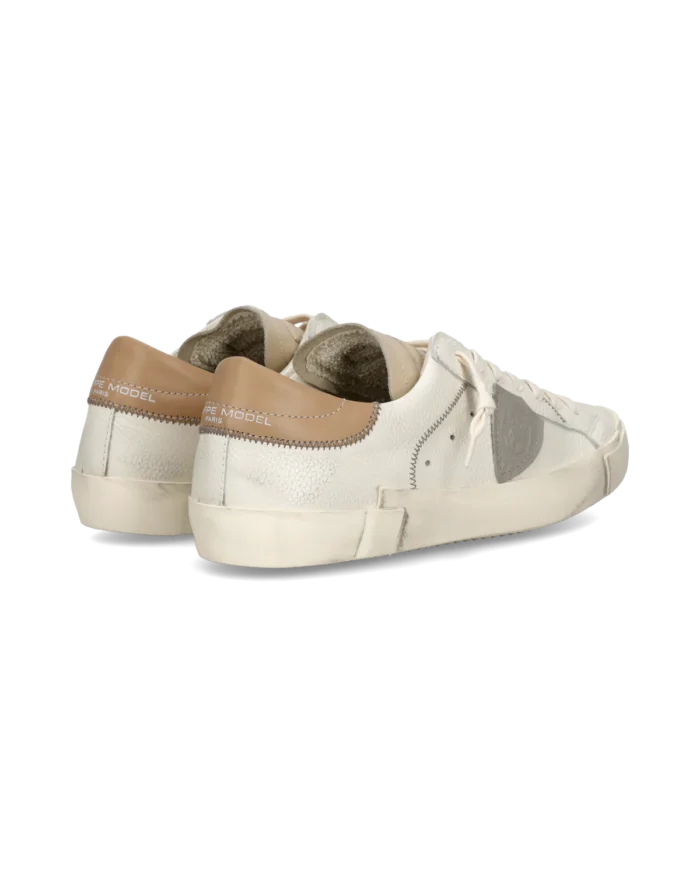 Sneakers Uomo Philippe Model Paris Prsx in Pelle Avorio con Spoiler Tortora art. PRLU VZ01, foto 3 di 6