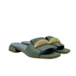 Ciabatta Lorenzo Mari In Pelle Martellata Verde Menta, Accessorio Oro Tacco 3 cm art. Samu Mag 51 - immagine 4