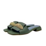 Ciabatta Lorenzo Mari In Pelle Martellata Verde Menta, Accessorio Oro Tacco 3 cm art. Samu Mag 51 - immagine 2