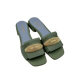 Ciabatta Lorenzo Mari In Pelle Martellata Verde Menta, Accessorio Oro Tacco 3 cm art. Samu Mag 51 - immagine 5