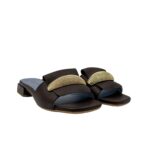 Ciabatta Lorenzo Mari In Pelle Martellata Marrone Testa di Moro, Accessorio Oro Tacco 3 cm art. Samu Mag 51 - immagine 3