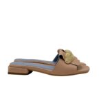 Ciabatta Lorenzo Mari In Pelle Martellata Rosa Nude, Accessorio Oro Tacco 3 cm art. Samu Mag 51