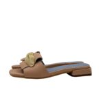 Ciabatta Lorenzo Mari In Pelle Martellata Rosa Nude, Accessorio Oro Tacco 3 cm art. Samu Mag 51 - immagine 4