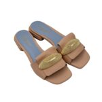 Ciabatta Lorenzo Mari In Pelle Martellata Rosa Nude, Accessorio Oro Tacco 3 cm art. Samu Mag 51 - immagine 6