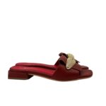 Ciabatta Lorenzo Mari In Pelle Mattone, Accessorio Oro Tacco 3 cm art. Samu Mag 51