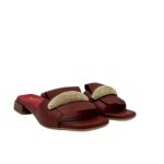 Ciabatta Lorenzo Mari In Pelle Mattone, Accessorio Oro Tacco 3 cm art. Samu Mag 51 - immagine 3
