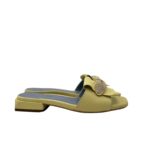 Ciabatta Lorenzo Mari In Pelle Giallo Limone, Accessorio Oro Tacco 3 cm art. Samu Mag 51