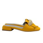 Ciabatta Lorenzo Mari In Pelle Martellata Giallo Ananas, Accessorio Oro Tacco 3 cm art. Samu Mag 51