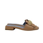 Ciabatta Lorenzo Mari In Pelle Beige Corda, Accessorio Oro Tacco 3 cm art. Samu Mag 51