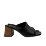 Sandalo Mules Sabot Lorenzo Mari in Nappa Nera Tacco 7 cm art. Fresia 12