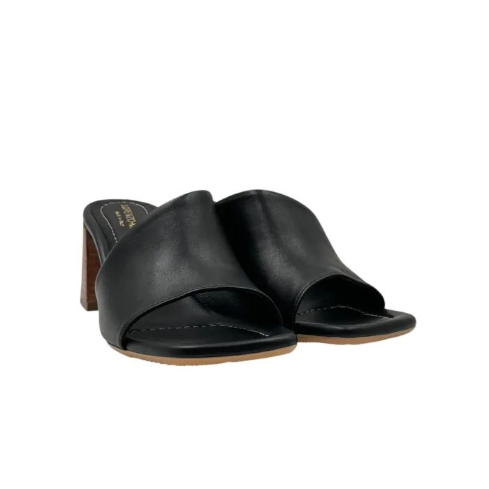 Sandalo Mules Sabot Lorenzo Mari in Nappa Nera Tacco 7 cm art. Fresia 12, foto 2 di 4