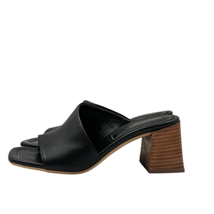 Sandalo Mules Sabot Lorenzo Mari in Nappa Nera Tacco 7 cm art. Fresia 12, foto 3 di 4