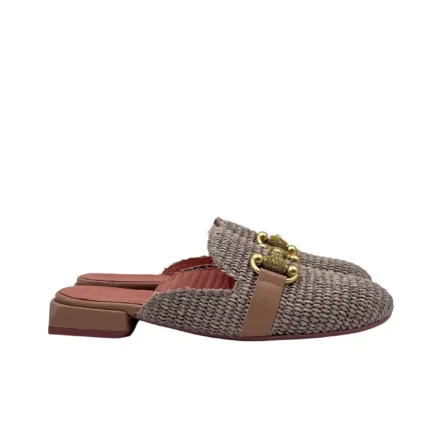 Sabot Lorenzo Mari in Rafia Intrecciata Rosa Nude Accessorio Oro Tacco 3 cm art. Calla 14