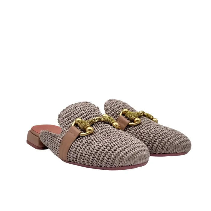 Sabot Lorenzo Mari in Rafia Intrecciata Rosa Nude Accessorio Oro Tacco 3 cm art. Calla 14, foto 2 di 5