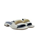 Ciabatta Lorenzo Mari In Pelle Martellata Bianca, Accessorio Oro Tacco 3 cm art. Samu Mag 51 - immagine 3