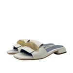 Ciabatta Lorenzo Mari In Pelle Martellata Bianca, Accessorio Oro Tacco 3 cm art. Samu Mag 51 - immagine 2