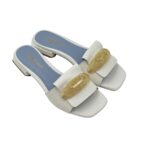 Ciabatta Lorenzo Mari In Pelle Martellata Bianca, Accessorio Oro Tacco 3 cm art. Samu Mag 51 - immagine 4