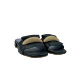 Ciabatta Lorenzo Mari In Pelle Blu Verde, Accessorio Oro Tacco 3 cm art. Samu Mag 51 - immagine 2