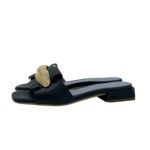 Ciabatta Lorenzo Mari In Pelle Blu Verde, Accessorio Oro Tacco 3 cm art. Samu Mag 51 - immagine 5