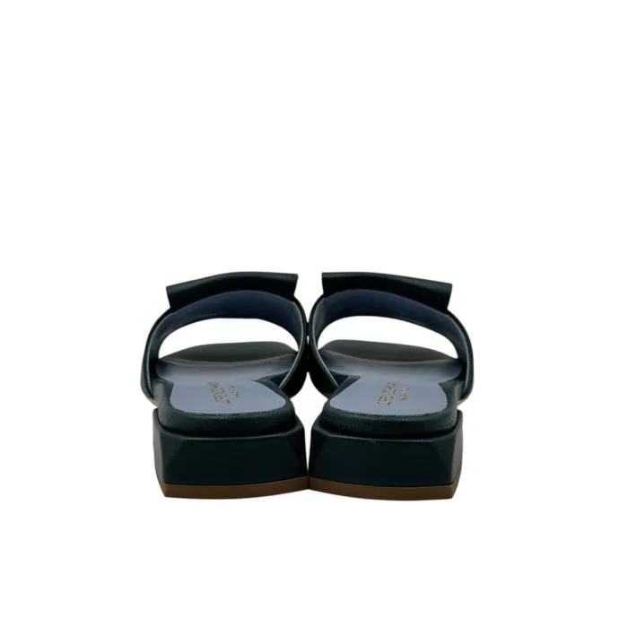Ciabatta Lorenzo Mari In Pelle Blu Verde, Accessorio Oro Tacco 3 cm art. Samu Mag 51, foto 4 di 5