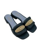 Ciabatta Lorenzo Mari In Pelle Blu Verde, Accessorio Oro Tacco 3 cm art. Samu Mag 51 - immagine 3