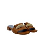 Ciabatta Lorenzo Mari In Pelle Martellata Cuoio, Accessorio Oro Tacco 3 cm art. Samu Mag 51 - immagine 2