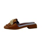 Ciabatta Lorenzo Mari In Pelle Martellata Cuoio, Accessorio Oro Tacco 3 cm art. Samu Mag 51 - immagine 4