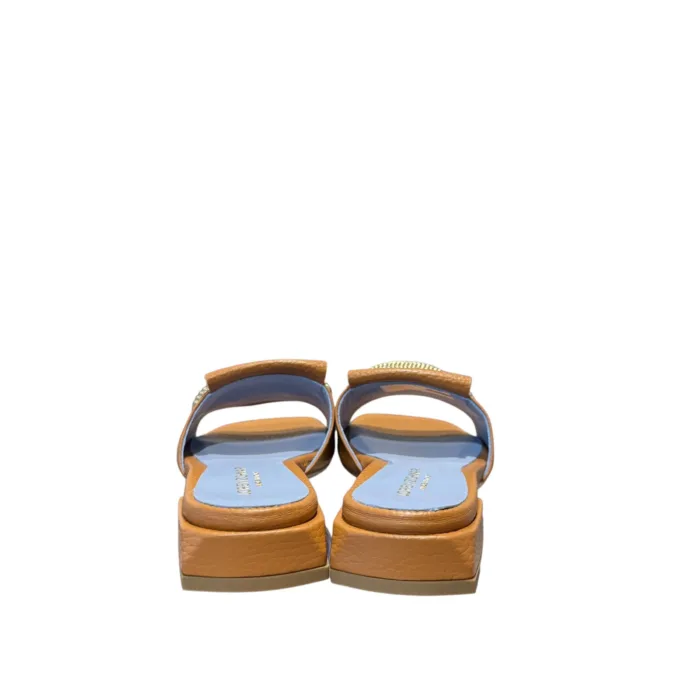 Ciabatta Lorenzo Mari In Pelle Cuoio, Accessorio Oro Tacco 3 cm art. Samu Mag 51, foto 4 di 4