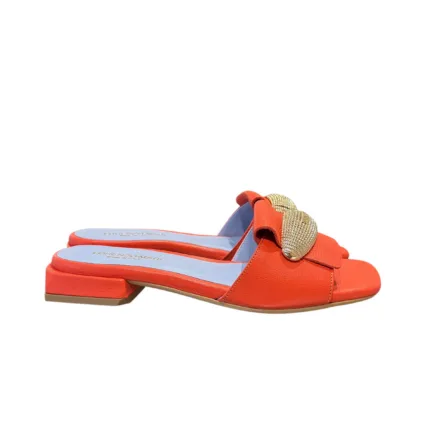 Ciabatta Lorenzo Mari In Pelle Arancio, Accessorio Oro Tacco 3 cm art. Samu Mag 51