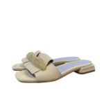 Ciabatta Lorenzo Mari In Pelle Martellata Beige, Accessorio Oro Tacco 3 cm art. Samu Mag 51 - immagine 3