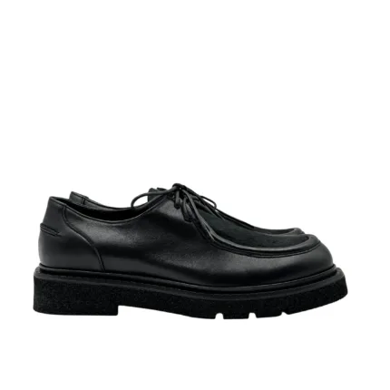 Mocassino Stringato Guglielmo Rotta in Nappa Nera  e Linguetta in Cavallino Nero Fondo Ultralight tacco 3 cm art. Kurt