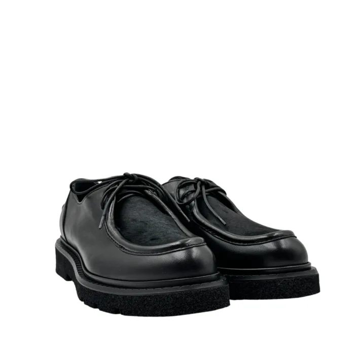 Mocassino Stringato Guglielmo Rotta in Nappa Nera  e Linguetta in Cavallino Nero Fondo Ultralight tacco 3 cm art. Kurt, foto 2 di 5
