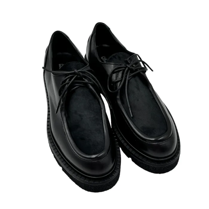Mocassino Stringato Guglielmo Rotta in Nappa Nera  e Linguetta in Cavallino Nero Fondo Ultralight tacco 3 cm art. Kurt, foto 3 di 5