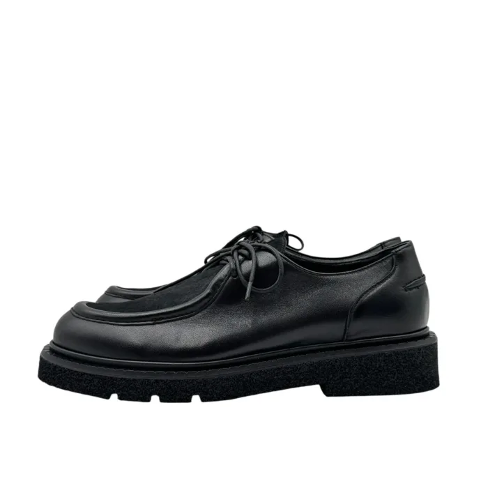 Mocassino Stringato Guglielmo Rotta in Nappa Nera  e Linguetta in Cavallino Nero Fondo Ultralight tacco 3 cm art. Kurt, foto 4 di 5