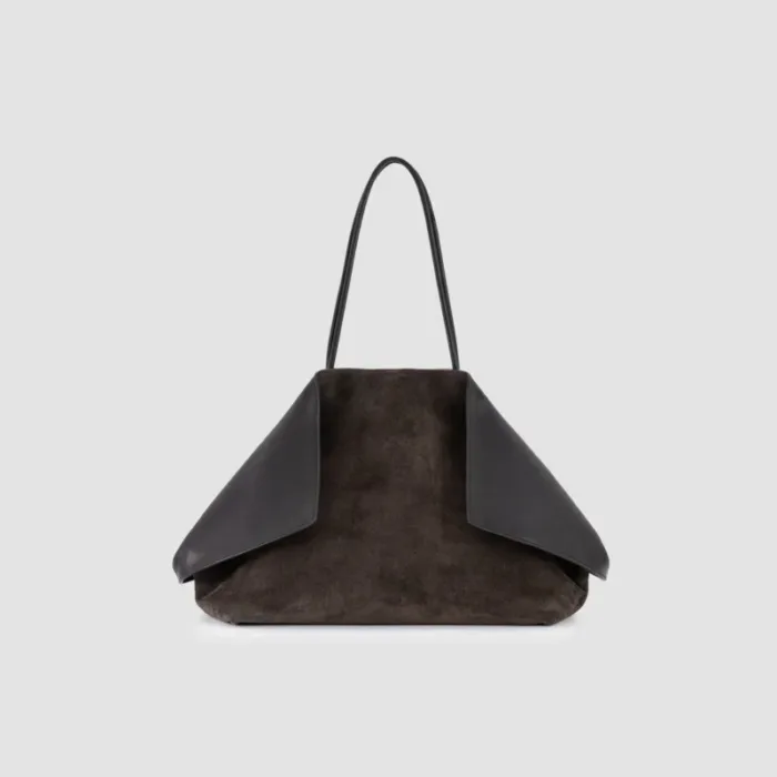 Borsa Grande a Spalla Minobossi in Morbida Nappa Nera e Camoscio Testa di Moro art. ROXANNE SUEDE/CALF T.Moro/Nero, foto 1 di 2