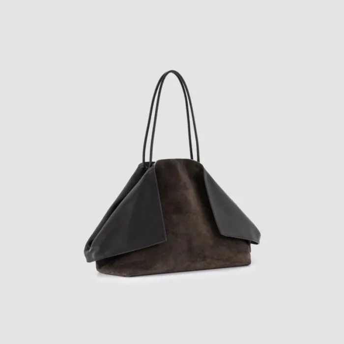 Borsa Grande a Spalla Minobossi in Morbida Nappa Nera e Camoscio Testa di Moro art. ROXANNE SUEDE/CALF T.Moro/Nero, foto 2 di 2