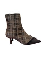 Tronchetto Roberto Festa in Tweed Nero Tortora Dettaglio Frange Tacco 6 cm art. Lorasia