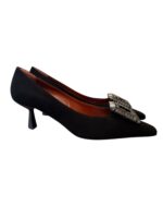 Décolleté Roberto Festa in Camoscio Nero Dettaglio Gioiello Tacco 6 cm art. Marsia