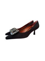 Décolleté Roberto Festa in Camoscio Nero Dettaglio Gioiello Tacco 6 cm art. Marsia - immagine 3