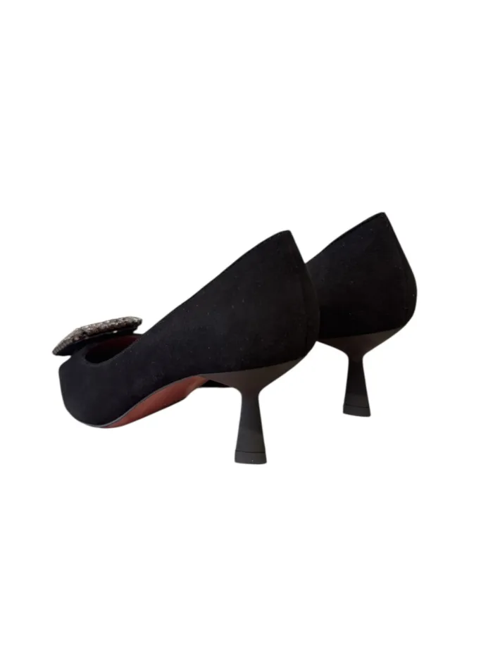 Décolleté Roberto Festa in Camoscio Nero Dettaglio Gioiello Tacco 6 cm art. Marsia, foto 4 di 4