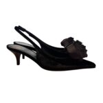 Slingback Roberto Festa in Velluto Nero Dettaglio Fiore Tono su Tono  Tacco 6 cm art. ISTINYA