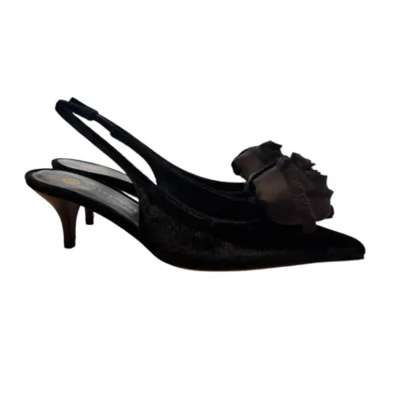 Slingback Roberto Festa in Velluto Nero Dettaglio Fiore Tono su Tono  Tacco 6 cm art. ISTINYA