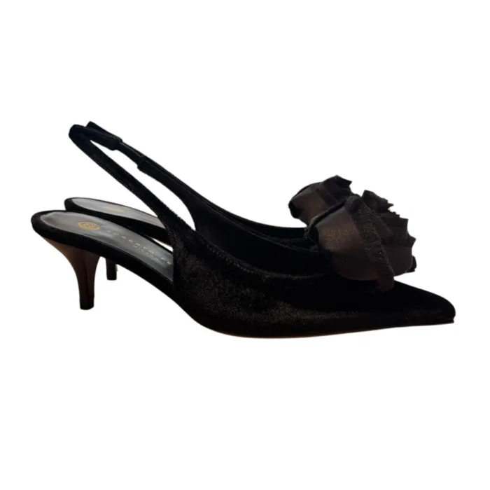 Slingback Roberto Festa in Velluto Nero Dettaglio Fiore Tono su Tono  Tacco 6 cm art. ISTINYA, foto 1 di 4