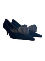 Décolleté Roberto Festa in Velluto Blu Navy Dettaglio Fiore Nero Tacco 6 cm art. TRUPA - immagine 4