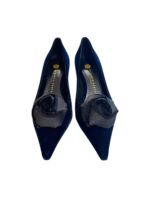 Décolleté Roberto Festa in Velluto Blu Navy Dettaglio Fiore Nero Tacco 6 cm art. TRUPA - immagine 5