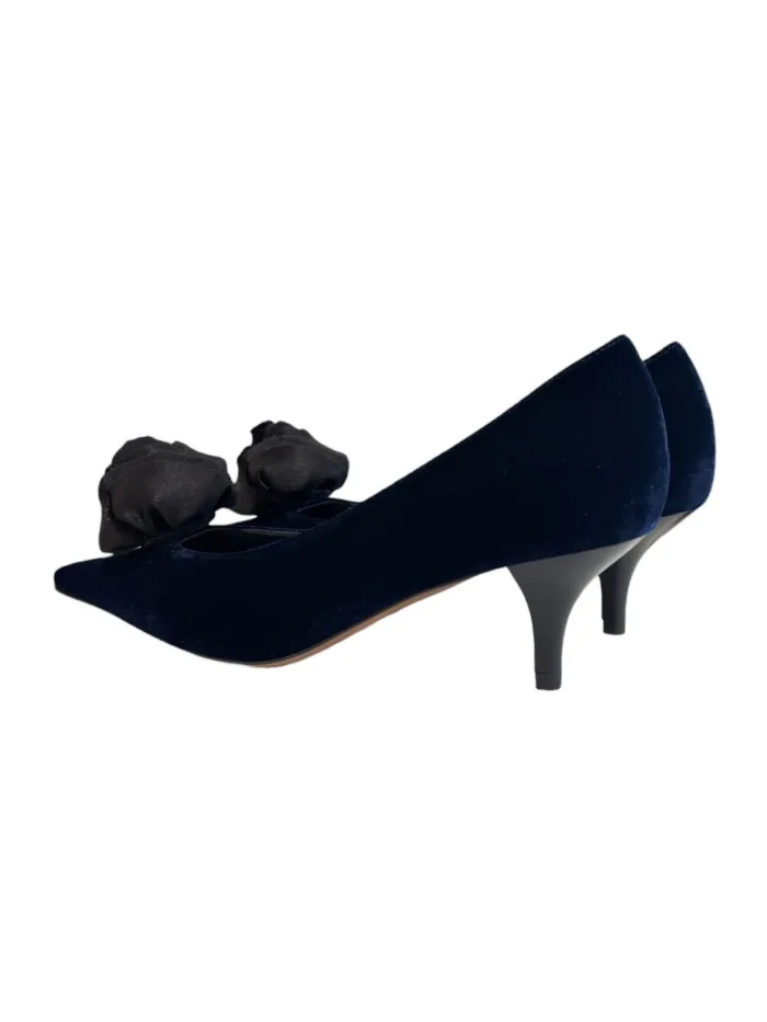 Décolleté Roberto Festa in Velluto Blu Navy Dettaglio Fiore Nero Tacco 6 cm art. TRUPA, foto 2 di 5