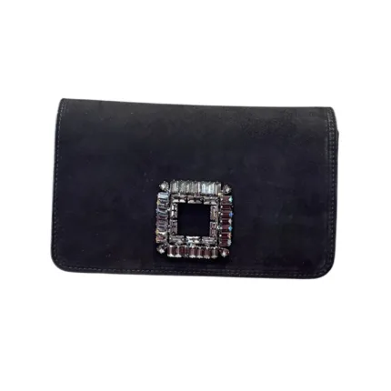 Pochette in Camoscio Nero con Tracolla Rimovibile in Pelle Nera Roberto Festa Dettaglio Gioiello art. ANZALEA
