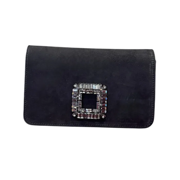 Pochette in Camoscio Nero con Tracolla Rimovibile in Pelle Nera Roberto Festa Dettaglio Gioiello art. ANZALEA, foto 1 di 3