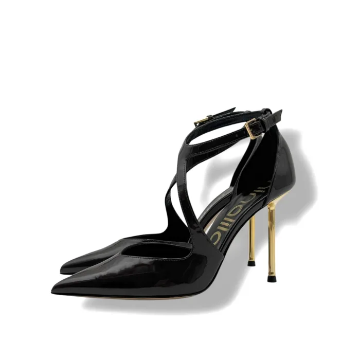 Décolleté con Cinturino alla Caviglia Ninalilou in Vernice Testa di Moro Tacco Oro 10 cm art. 362501HL VERNICE EBANO 3867, foto 3 di 6